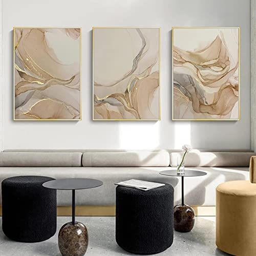 Toile de marbre beige et or aquarelle : lot de 3 affiches murales de salon 20x30cm sans cadre