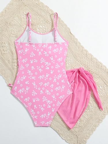 Milumia Girl's Ditsy Floral One Piece Swimsuit Ruched Spaghetti Strap Bathing Suit with Coverup Skirt3