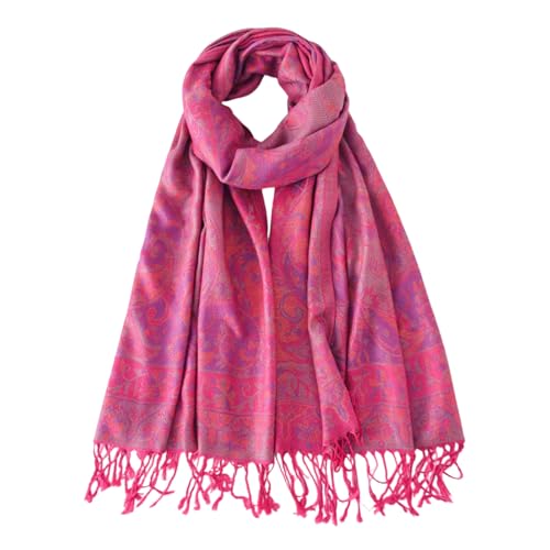 Nonakgado Pashmina Scarves for Women-Winter Soft Pashmina Wraps and Shawls Rave Travel Hijab Scarf (Sy1-Fuchsia)