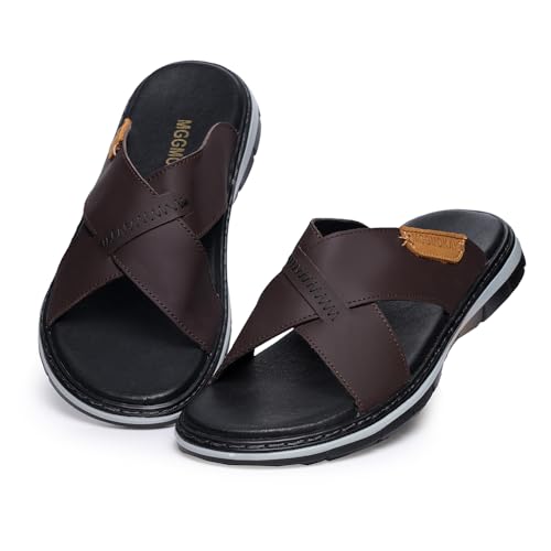 MGGMOKAY Mens Cross Slides Sandals Summer Leather Slipper Anti-Slip Comfortable Sandals