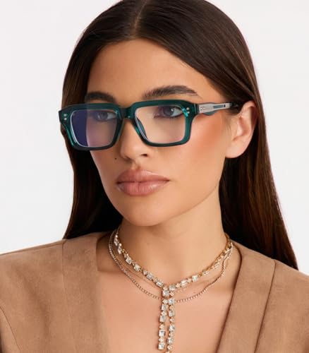 Image of AIEYEZO Fashion Square Blue Light Glasses for Men Women Retro Thick Frame Blue Light Blocking Computer Glasses