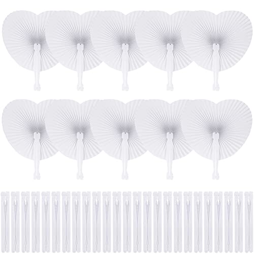 PLECUPE 60 Pieces Paper Fans Paper Fan Heart Foldable Pocket Fans Heart Hand Fan for Weddings Parties Gift Wedding Decoration Diy Foldable White