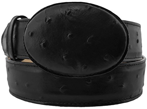 El Presidente Mens Black Ostrich Quill Print Leather Western Cowboy Belt Rodeo Buckle