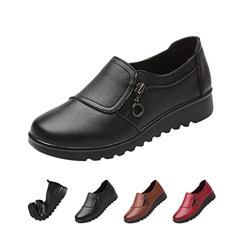 Keilinia Women's Lightweight Nursing Shoes,Casual Comfort Softsole Side Zipper Orthotic Slip On Waterproof Work Wedge Shoes (6,Black)