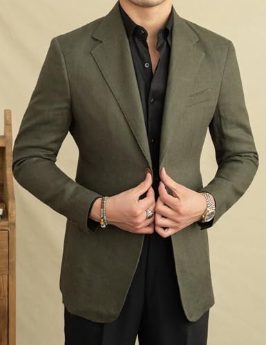 Men's Casual Linen Blazer Jacket Single Breasted Sports Coat Vintage Notched Lapel Wedding Tuxedo2
