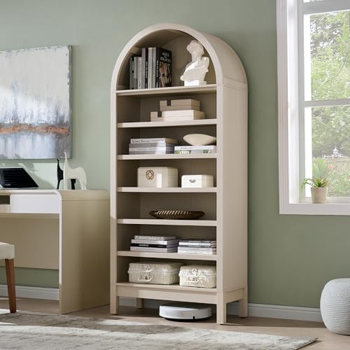 Image of IFBUY 71 inch Tall Arched Bathroom Storage Cabinet, 7-Tier Modern Farmhouse Storage Cabinet with Adjustable Shelves, Wood Freestanding Cabinet for Bathroom, Living Room, Entryway, Hallway (Cream)