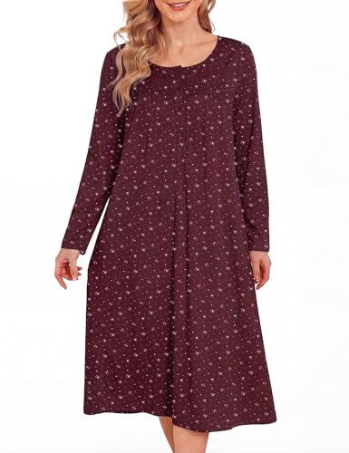 Image of Bloggerlove Nightgowns for Women Soft 100% Cotton House Dress Short /Long Sleeve Night Gowns Comfy Sleepwear S-3XL