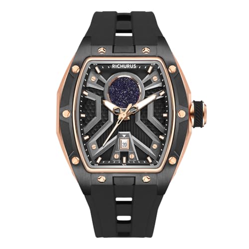RICHURUS Men's MIYOTA 2115 Quartz Movement Wrist Watch with Blue Crystal Sand Dial, Luminous Hands...