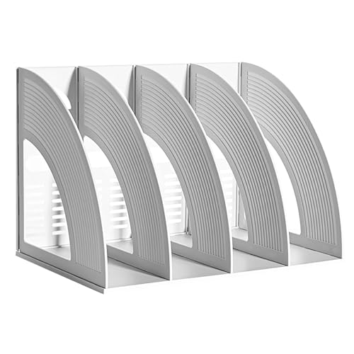 Desk File Organiser, HAIYUU 4 Sections Sturdy Desktop Plastic Magazine File Holder Detachable Stationary File Rack Organiser File Dividers for Home School Office Paper Document
