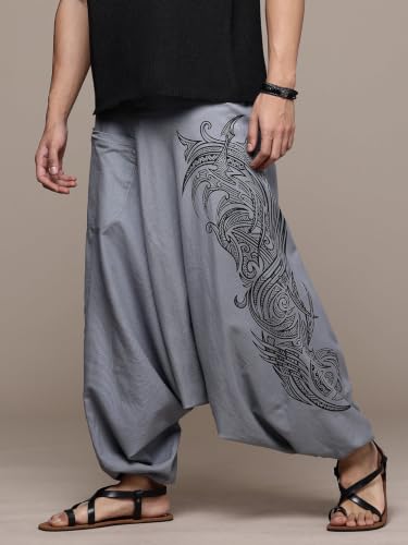 Image of The Veshti Company Printed Harem Pants for Men's Cotton Hippie Style Baggy Boho Yoga Pajama Pant with Pocket