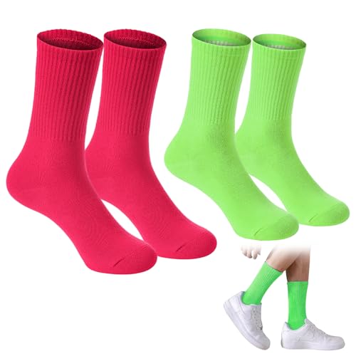 Calcetines Fluor Hombre, 2 Pare Verde Rosa Calcetines de Colores Brillantes Calcetine Deportivos de Tobillo Accesorios de Fiesta de Neón Hombres para la Ropa Callejera de la Fiesta los Años 80 y 90