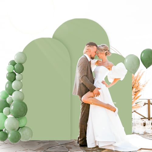 Image of FOTSHARER Arch Cover Set of 3 Sage Green Wedding Arch Cover Spandex Fitted Arch Backdrop Cover for Arch Stand Chiara Arch Cover 4FT 5FT 6FT Spandex Arch Covers Stretchy Backdrop for Garland Arch Decor