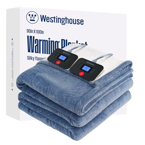 Westinghouse Electric Blanket King, Flower Jacquard Heated Blanket King Size with 10 Heating Levels and 1-12 Hours Auto-Off, Flannel to Sherpa Reversible, Machine Washable (90