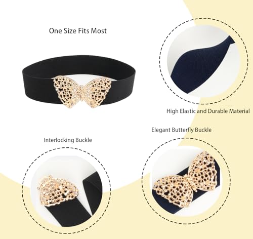 COTIM COYIN Women's Butterfly Buckle Elastic Waist Belt, Vintage Metal Butterfly Clasp, Stretch Waistband2