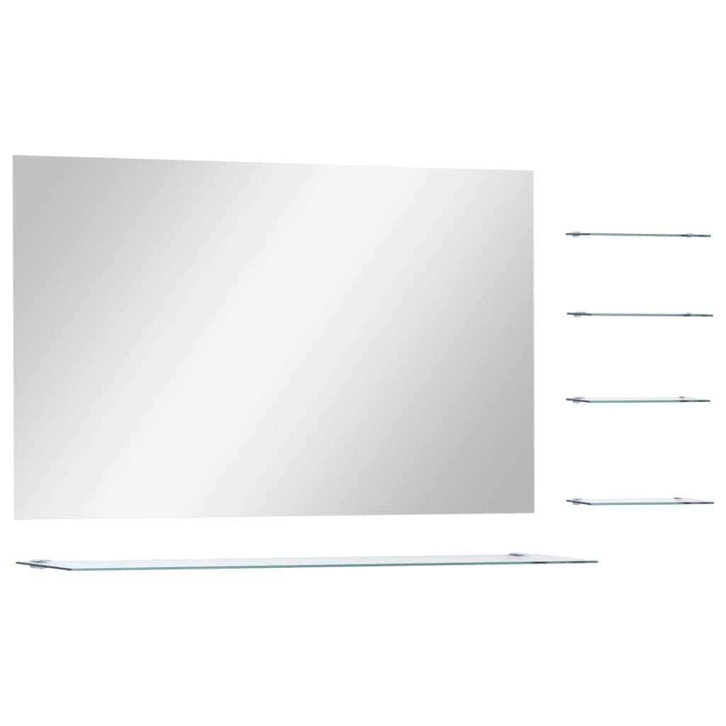 KGHFDVB Rectangular Wall Mirror with 5 Shelves, 100x60 cm Tempered Glass, Minimalist Design for Bathroom Living Room Bedroom, Easy Assembly