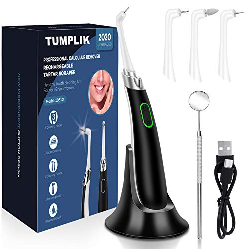 Electric Dental Calculus Remover, TUMPLIK Tooth Polisher Tartar Scraper with 3 Adjustable Modes Professional Teeth Cleaning Kit - 3 Replaceable Clean Heads, Mouth Mirror