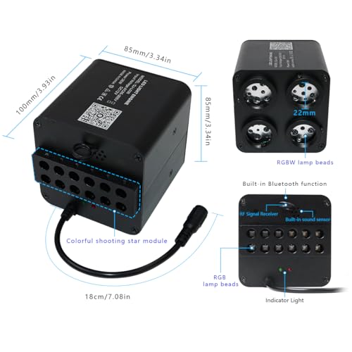 Image of AKEPO 4 Color 36W RGBW Twinkle+Colorful Meteor Two-in-one Fiber Optic Light Source, 4 Ports Twinkle+RGB Shooting Star+Music Activated+Bluetooth APP+28-Key Remote Control Home /Car Starlight Headliner