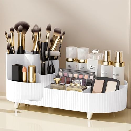 Image of Kesi Rotating Makeup Organizer For Vanity, Large Capacity for Cosmetics 360 Rotating Bathroom Organizer, Cosmetic Perfume Storage Organizer for Dressing Table Countertop Makeup Room (White)