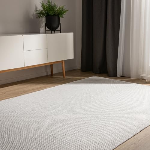 benuta Basic handgewebter Baumwollteppich Ron - Weiß 70x140 cm - Handwebteppich aus 100% Baumwolle - Style: Uni, Minimalistisch, Natural Living - Pflegeleicht für Wohnzimmer Schlafzimmer