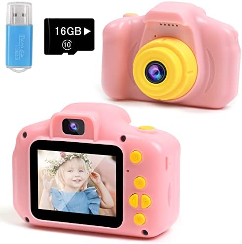Toys for 4-6 Year Old Girls,Kids Camera Compact for Child Little Hands, Smooth Shape Toddler Selfie Camera,Best Birthday Gifts for 4 5 6 7 8 9 Year Old Girls with 16GB Memory Card by Rindol