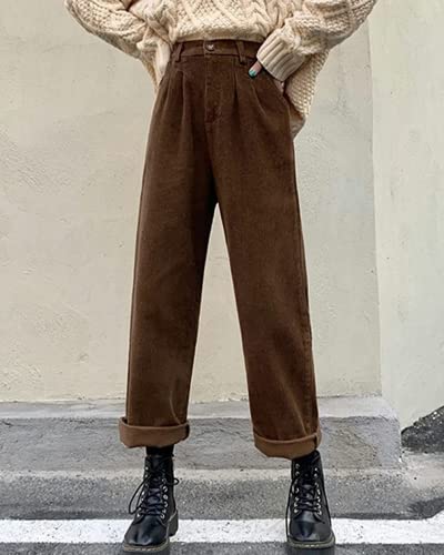 Vintage Casual Corduroy Pants for Women High Waisted Baggy Straight Leg Corduroy Trousers2