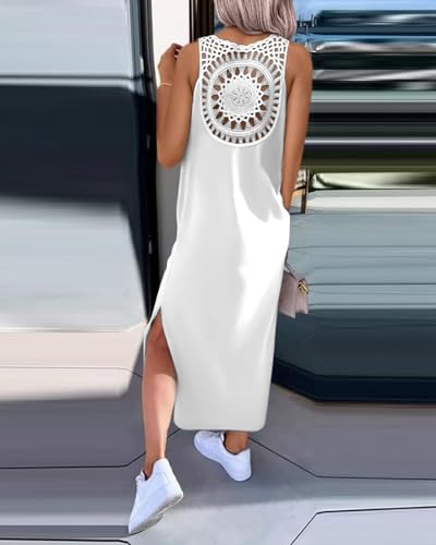 Image of Women's Summer Tank Dress Casual Sleeveless Side Split Maxi Dresses