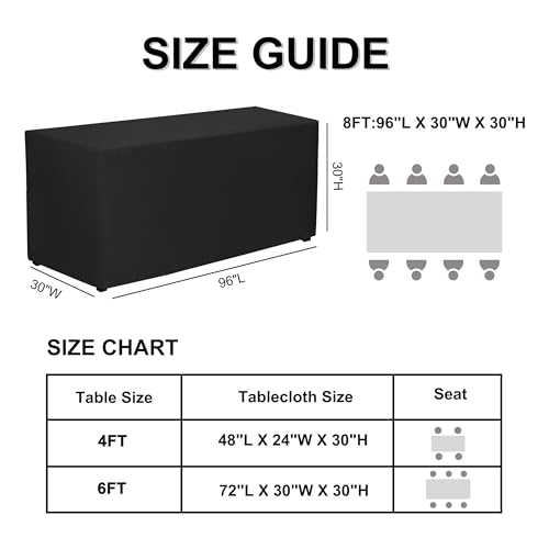 PLOYMONO Black Fitted Tablecloth, 2 Pack Table Clothes for 8 FT Rectangle Table, (96x30 Inch) Polyester Fabric Table Cover for Trade Craft Show, Buffet, Banquet, Wedding - Image 3