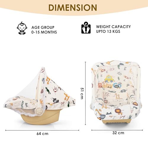 Image of BabyGo Baby Combo : Carry Cot & Rocking Chair with Adjustable Handle + Adjustable Baby Carrier Cum Kangaroo Bag | Safe, Comfortable & Multi-Functional Infant Gear (Beige & Blue)