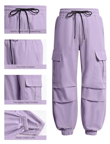 Image of JiAmy Girls Cargo Pants Elastic High Waist Drawstring Pants Jogger Trousers Casual Loose with Pockets 6-14Y