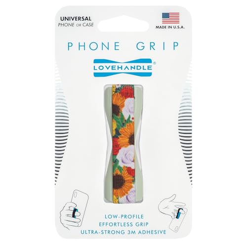 LOVEHANDLE Universal Phone Grip for Smartphones & Mini Tablets - Phone Holder for Hand - Wireless Charging Compatible - Made in The USA - Honeyed Blooms