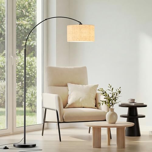 Moderne Bogen-Stehlampe für Wohnzimmer 3-stufige Farbtemperatur (3000K/4500K/6000K) per Fußschalter 180 cm höhenverstellbare Bogen-Leselampe mit E27 LED-Lampe für Schlafzimmer Büro Beige