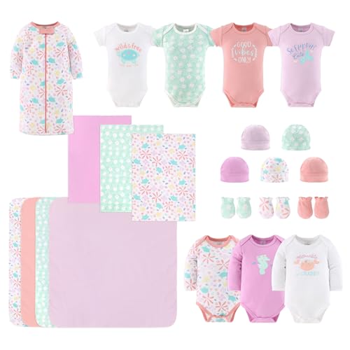 Image of The Peanutshell Baby Layette Gift Set for Baby Girls - 23 Piece New Born Baby Girl Gift Set, Baby Clothes & Newborn Essentials Must Haves - Newborn Baby Girl Clothes 0-3 Months - Ocean Flower