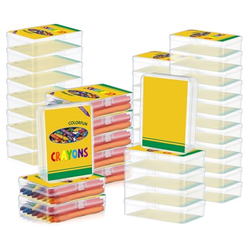 Yungyan 30 Pcs Crayon Organizer for Classroom Bulk Clear Plastic Crayon Case with Name Tags Classroom Storage Container Box Holder Essentials for Student Back to School Party Favors Crafts Supplies