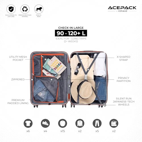 Image of ACEPACK by Verage - STARLINK Unbreakable Hard Side Polypropylene Luggage Medium Check in 74L |Lightweight Suitcase Set with 360 Silent Spinner Wheels, Number Lock, Telescopic Handle & 3 Year Warranty