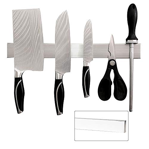 EXLECO 40cm Magnetleiste Messer, Edelstahl Messer Magnetleiste Breiterer und Dickerer Extra Starker Magnet Messerhalter Einteilige Installation Wandmontage Für Küche(Upgrade)