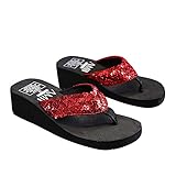 oiangi Glitter Flip Flops Sandals for Women Casual Summer Fashion Thong Open Toe Wedge Platform Slippers Red