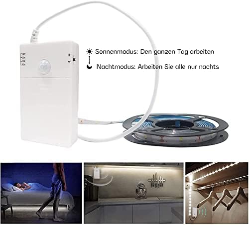 LED Strip Motion Sensor Battery Operated 2 m 60 LED Light Strip Motion Sensor Battery for Cabinets, Stairs, Kitchen (Cool White)