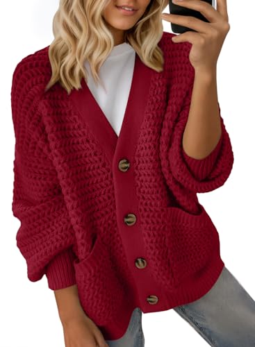 Dokotoo Women's 2025 Fashion Casual Open Front Long Sleeve Chunky Knit Cardigans Sweaters Outerwear Coats