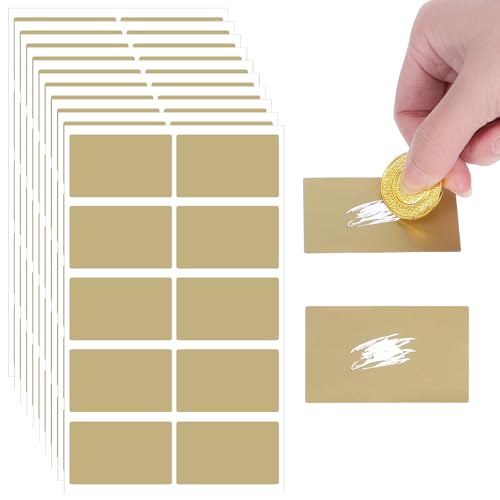 Lot de 100 autocollants carrés à gratter - 35 x 58 mm - Étiquettes dorées à gratter pour bricolage, cartes à gratter, surprises d'anniversaire, mariages,...