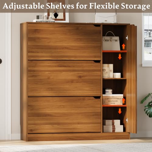 Image of BORNOON Shoe Cabinet with Side Storage, Shoe Organizer with 3 Flip Drawers