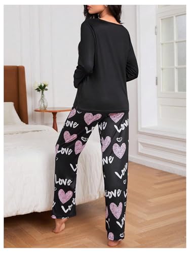 OYOANGLE Women's Pajama Sets 2 Piece Heart Printed Soft Pjs Long Sleeve Tops and Pants Sleepwear Sets2
