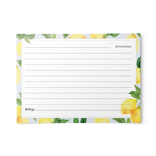 50 Dashleigh Modern Lemon and Blue Recipe Cards, Double Sided
