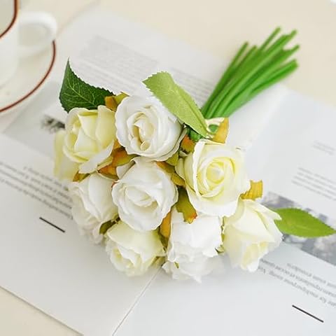 12pcs Faux White Roses for Decorations Cover