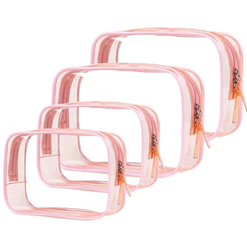 Tbestmax 4 Packs Cosmetic Bags Clear Makeup Bags Portable Travel Toiletry Bags Waterproof Cosmetic Organizer Pink(2M + 2L)