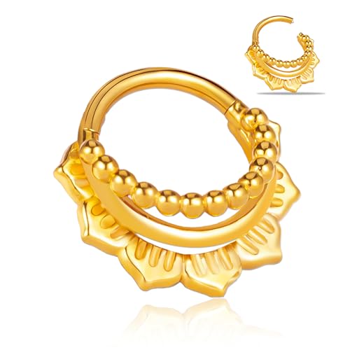 DOEARKO 16G Septum Rings 8mm High Polish Stainless Steel Nose Rings Hypoallergenic Clicker Hoops for Women & Men Fashion Nose Piercing Jewelry (601Gold-8MM)