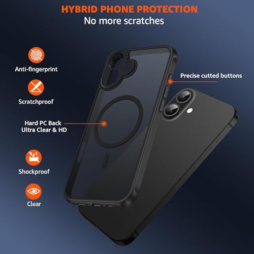 Image of Amozo for iPhone 16 PlusBack Case Cover | Defence Series Matte Mag-Safe Camera & Drop Protection Back Cover Case for iPhone 16 Plus (Polycarbonate|Black)