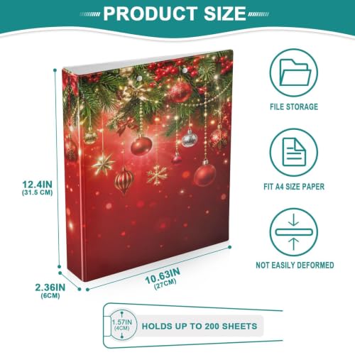 Image of Christmas Garland Red Colored Ball 3 Ring Binder with 2 Interior Pockets 1.5 inch Binders 3 Ring Heavy Duty Fit 8.5 inch x 11 inch Letter for Office School, 2 Pack