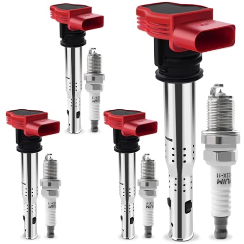 Set of 4 Ignition Coil Packs & Iridium Spark Plugs Compatible with 2.0L L4 2005-2018 Audi A3 A4 A5 A6 Q3 Q5 TT, 2006-2017 VW CC Eos GTI Golf Jetta Passat Tiguan Replace UF529 & 4464