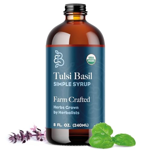 Bluestem Botanicals Organic Tulsi Basil Simple Syrup, 8 oz, Cocktail and Mocktail Mixer for Drinks...