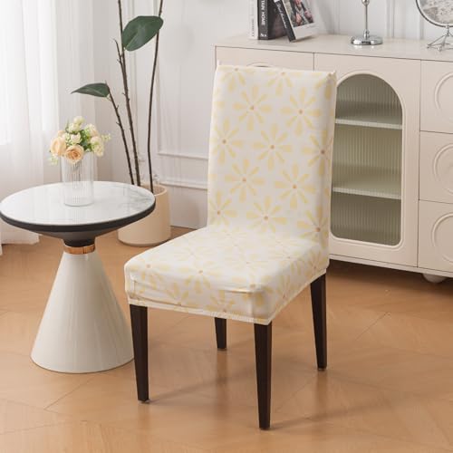 Image of House of Quirk Elastic Chair Cover Stretch Removable Washable Short Dining Chair Cover Protector Seat Slipcover (Pack of 2, Sunny Bloom)